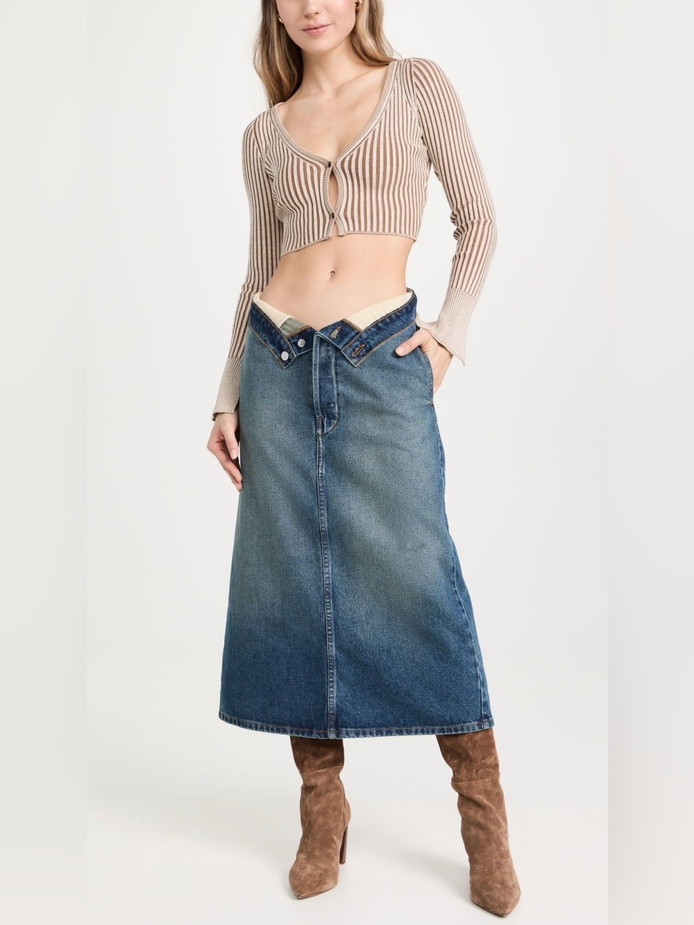 EB Denim Madison Low Rise Fold Over Waist Denim Maxi Skirt Size 25
